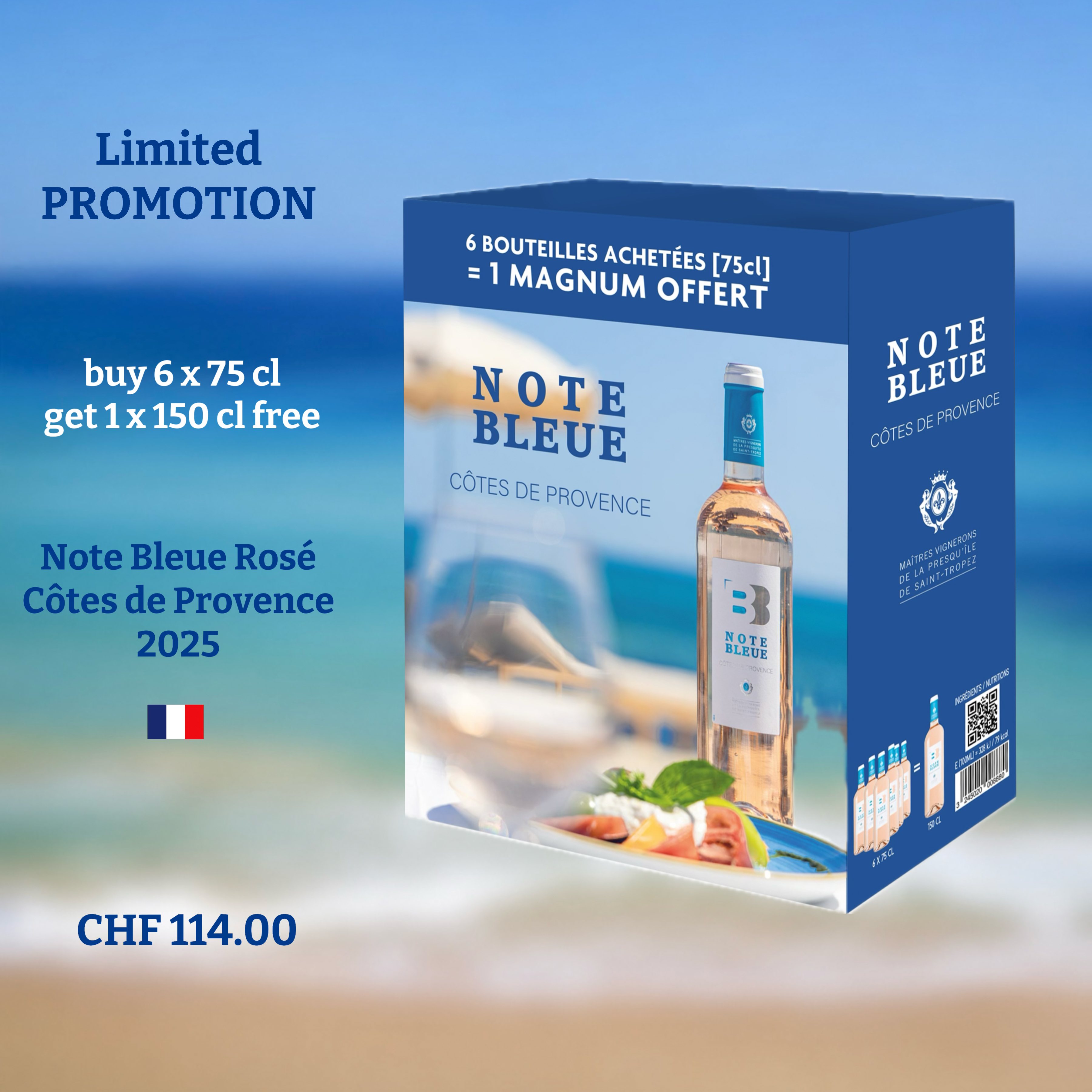 Note Bleue Rosé Côtes de Provence PROMOTION buy 6 x 75 cl, get 1 x 150 cl free