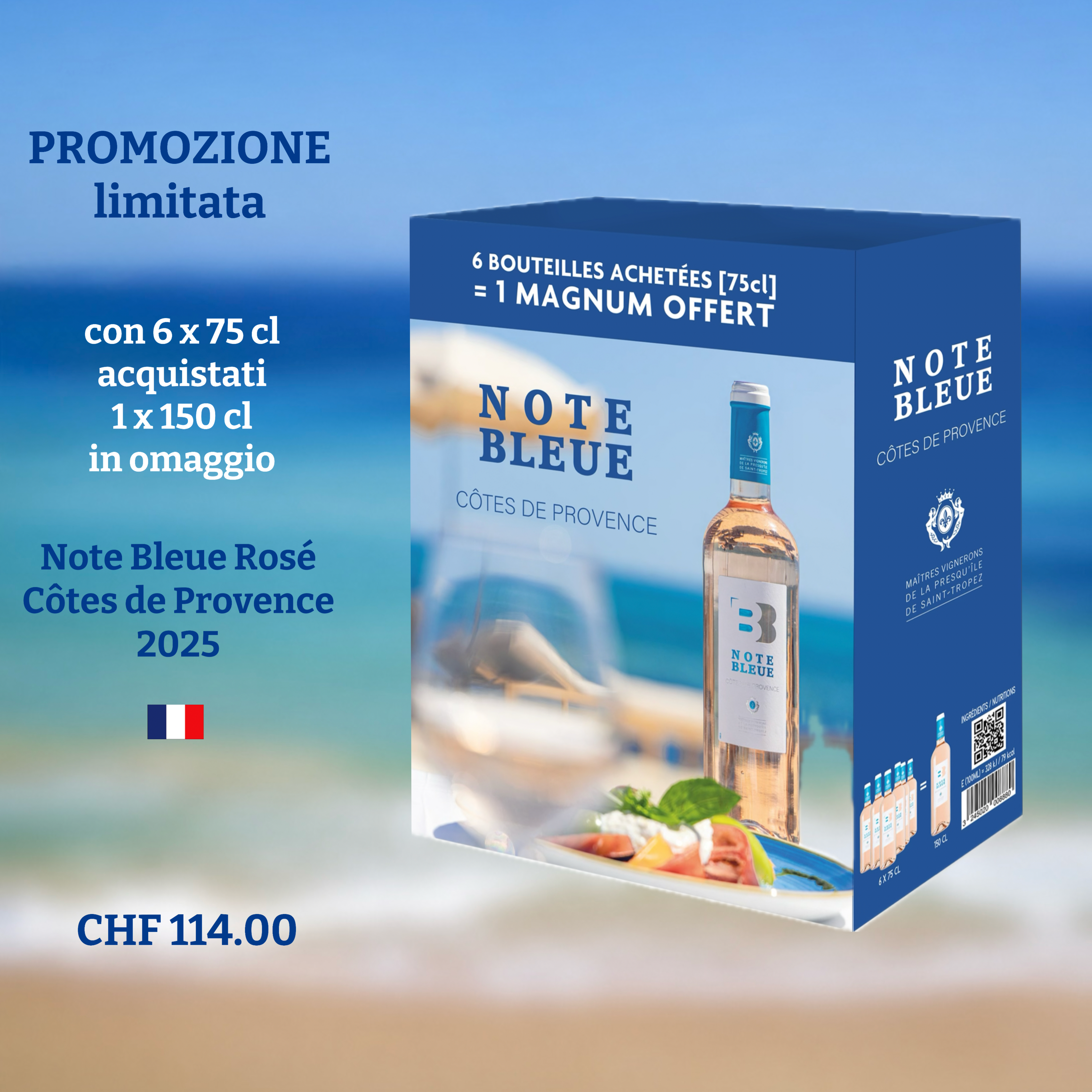 Note Bleue Rosé Côtes de Provence OFFERTA acquista 6 × 75 cl, 1 × 150 cl in omaggio